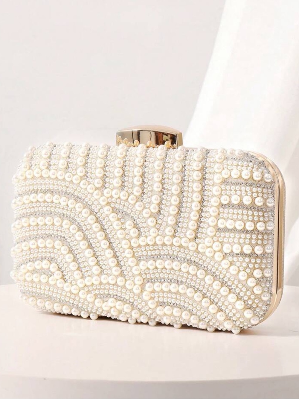 Elegant Pearl-Embellished White Evening Clutch